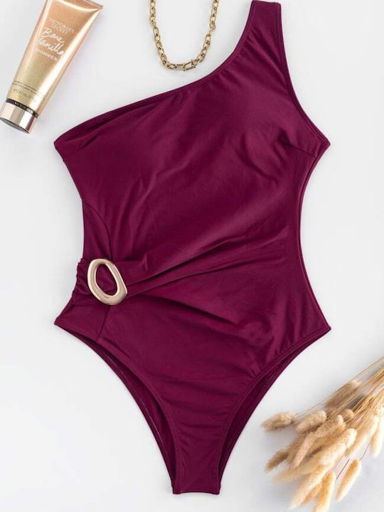 Costum De Baie Întreg Cu Un Umăr Burgund