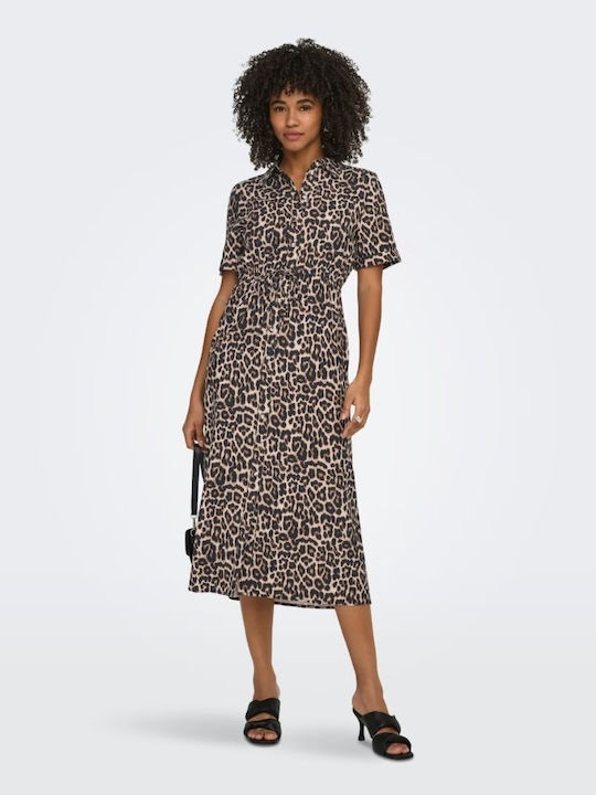 Life Sommer Midi Hemdkleid Ecru Braun Schwarz