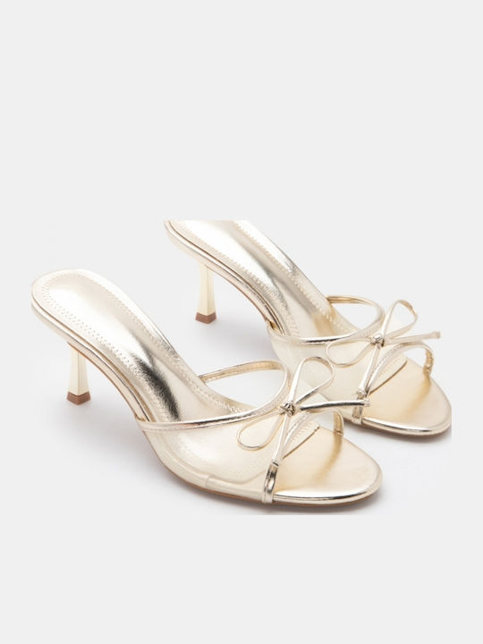 Mules With High Heel In Gold Colour