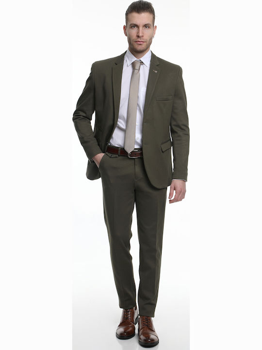 Men's Suit with Vest with Slim Fit Olive