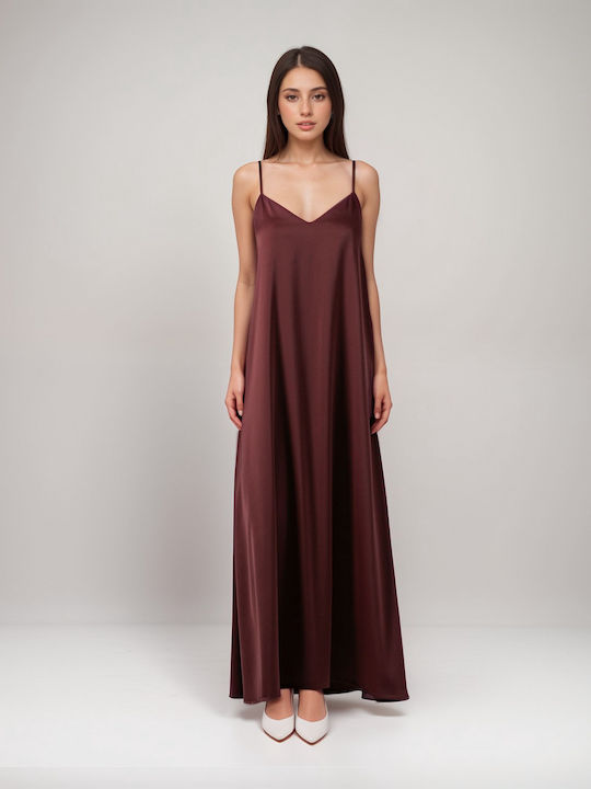 Summer Maxi Evening Satin Brown Dress