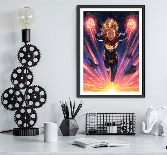 Poster Captain Marvel Mv034 40cm X 50cm Κορνίζα Καφέ Ξύλου