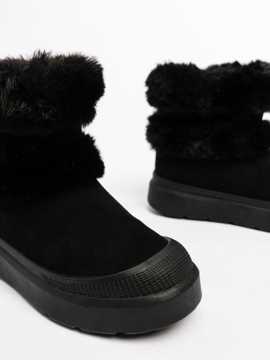 Stiefeletten Damen mit Plattform & Pelz Schwarz