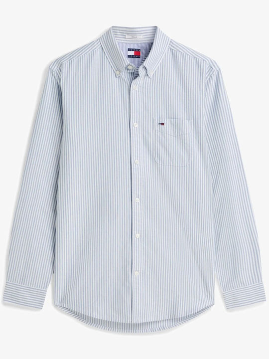 Long Sleeve Denim Shirt In Regular Fit Striped Light Blue