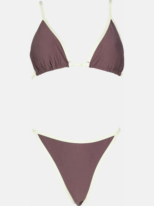 Set Bikini Dreieck & Zeichenfolge Braun Dunkel
