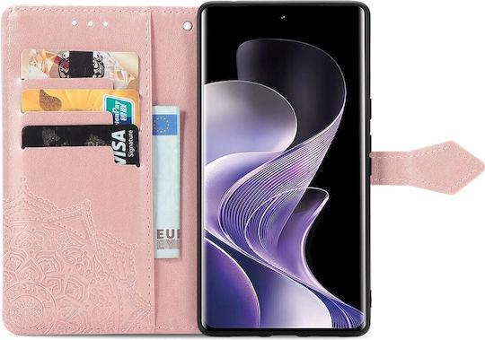 Tel1 Xiaomi Redmi Note 14 Pro 5g 14 Pro Plus 5g Poco X7 5g Mandala Flower Embossed Book Case Rose Gold