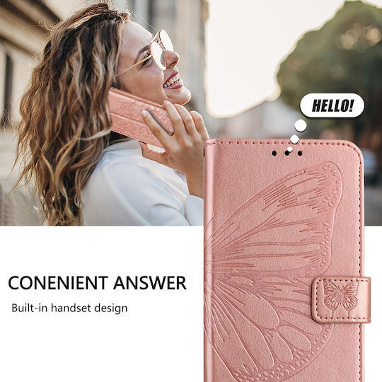 Tel1 Xiaomi Poco M7 Pro Geprägte Schmetterling Handyhülle Buch Rosa
