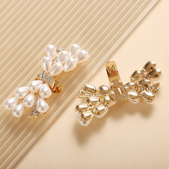 Ecarla Shoe Clips Pearls Rhinestones Bow Kdb52 2pcs