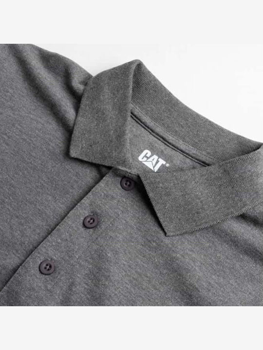 CAT Men's Short Sleeve Work Polo Shirt Gray Fleece with Reflective Tapes and Hood