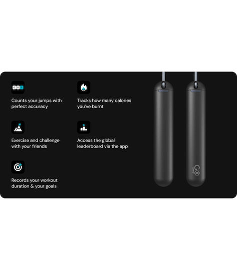 Particula Gojump Smart Jump Rope Adjustable Length Calorie Measurement Jump Tracking Bluetooth Connectivity Ios Android App Black