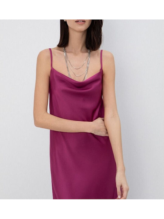 Summer Maxi Evening Slip Dress Satin Drape Purple