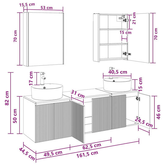 vidaXL Badezimmer Waschtisch-Einheit mit Licht Gray