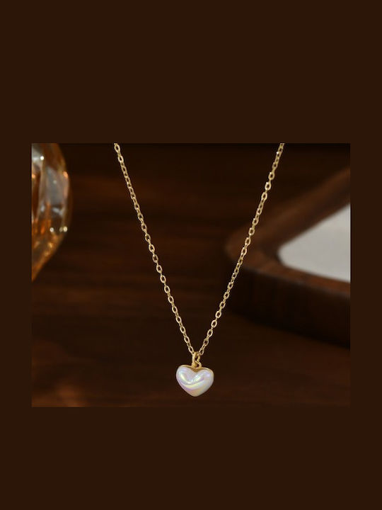 ecarla Necklace with Heart Design Made of Gold Plated Steel with Pearls