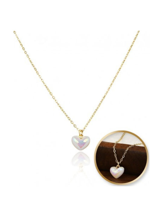 ecarla Necklace with Heart Design Made of Gold Plated Steel with Pearls