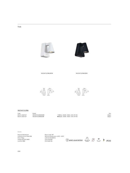 VK Lighting Φωτιστικό Τοίχου με Ενσωματωμένο LED και Θερμό Λευκό Φως