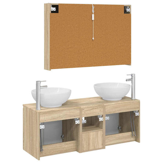 vidaXL Vanity Unit with Sink & Mirror with Light Sonoma
