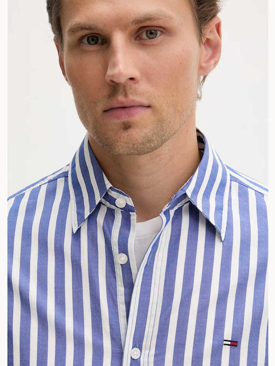 Long Sleeve Denim Shirt in Regular Fit Striped White/Blue