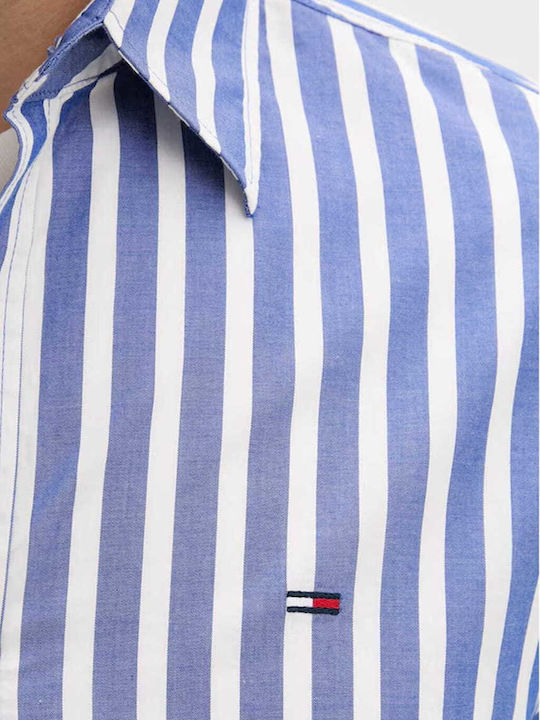 Long Sleeve Denim Shirt in Regular Fit Striped White/Blue