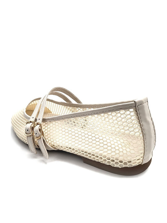 Women's Ballerina Shoes With Strap in Beige Colour
