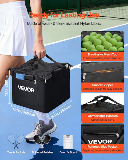 Vevor Καρότσι Συλλογής Μπαλών Τένις Πίκλμπολ Χωρητικότητα 120 Μπαλών Αναδιπλούμενο Αλουμινίου Ρόδες Τσάντα Μεταφοράς Kzdwqsntc120cm9jn001v0