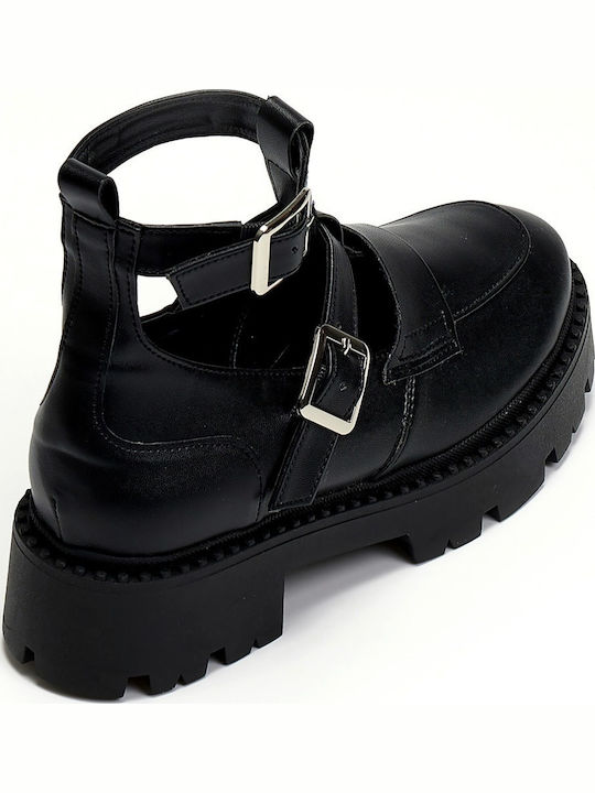 Pantofi cu Toc de Damă din Piele cu Barete Negri