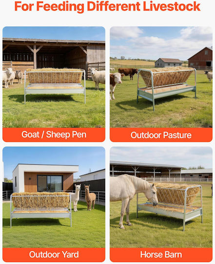 Vevor Alimentator Metalic Pentru Ovine Cu Capacitate 212 Litri 147x70x86.5cm