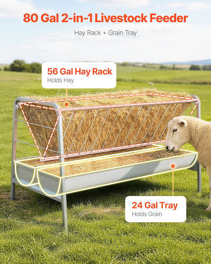 Vevor Alimentator Metalic Pentru Ovine Cu Capacitate 212 Litri 147x70x86.5cm