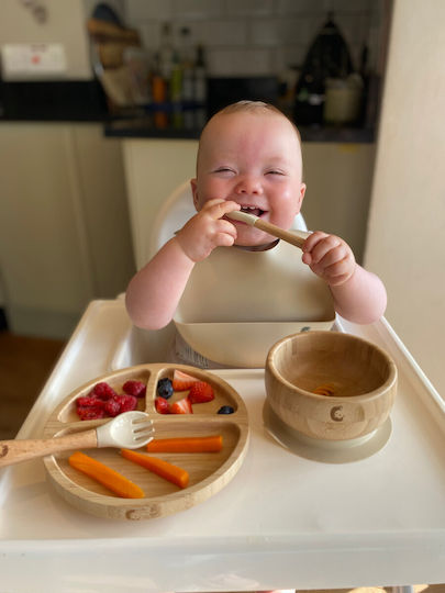 Cheeky Chompers Bamboo Feeding Set With Anti-Slip Beige Base 5 Pieces