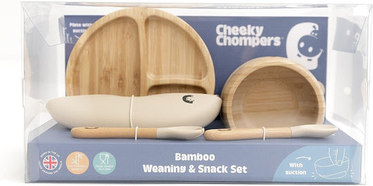 Cheeky Chompers Bamboo Feeding Set With Anti-Slip Beige Base 5 Pieces