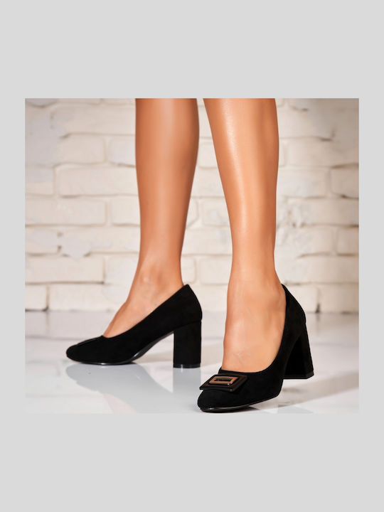 Wildleder Pumps mit Mittelhohem Absatz Schwarz