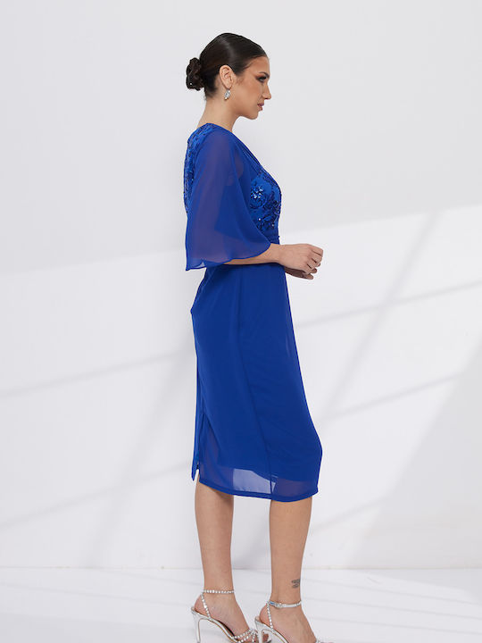 Summer Midi Evening Dress with Mesh Mesh