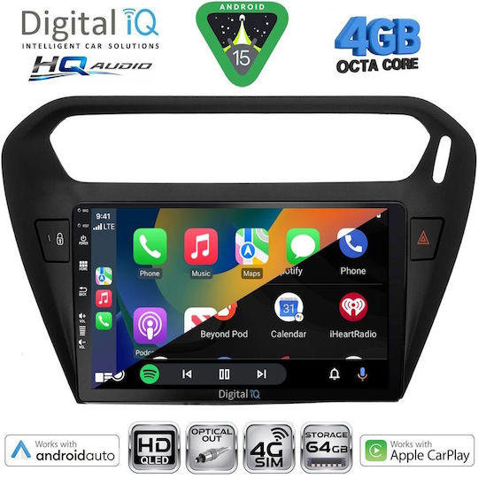 Digital IQ Car Audio System for Peugeot 301 Citroen C-Elysee 2013 Bluetooth USB WiFi GPS Apple CarPlay Android Auto with 9" Touch Screen
