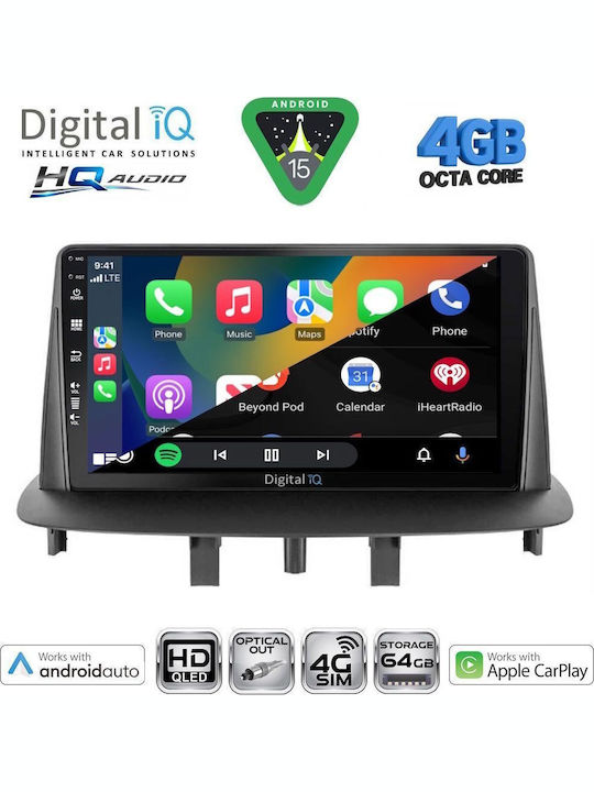 Digital IQ Car Audio System for Renault Megane 2009-2016 Bluetooth USB WiFi GPS Apple CarPlay Android Auto with 9" Touch Screen