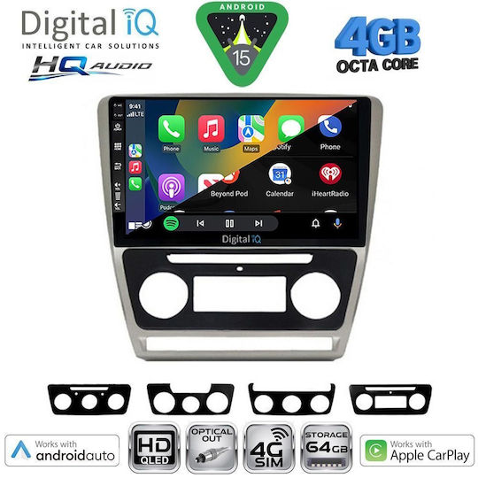 Digital IQ Ηχοσύστημα Αυτοκινήτου για Skoda Octavia 2005-2012 με Clima (Bluetooth/USB/WiFi/GPS/Apple-Carplay/Android-Auto) με Οθόνη Αφής 10"