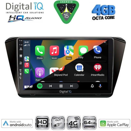 Digital IQ Ηχοσύστημα Αυτοκινήτου για Skoda Rapid 2014-2019 με Clima (Bluetooth/USB/WiFi/GPS/Apple-Carplay/Android-Auto) με Οθόνη Αφής 9"