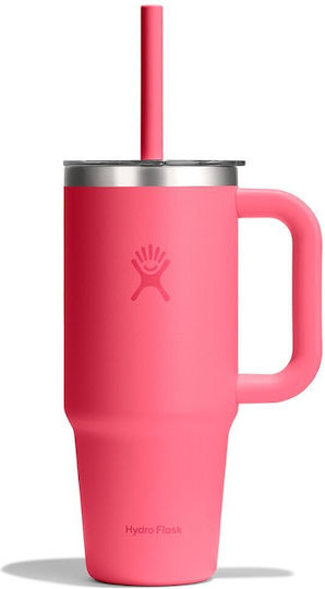 Hydro Flask Handled Tumbler Θερμός Ανοξείδωτο 710ml Popstar Pink με Καλαμάκι και Λαβή