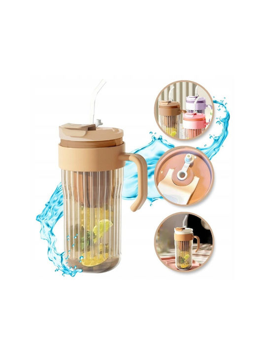 ecarla Plastic Glass in Brown Colour with Straw 550ml