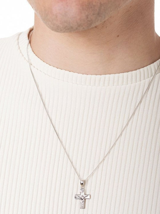 Oxzen Men's Cross with Crucified in Silver with Chain
