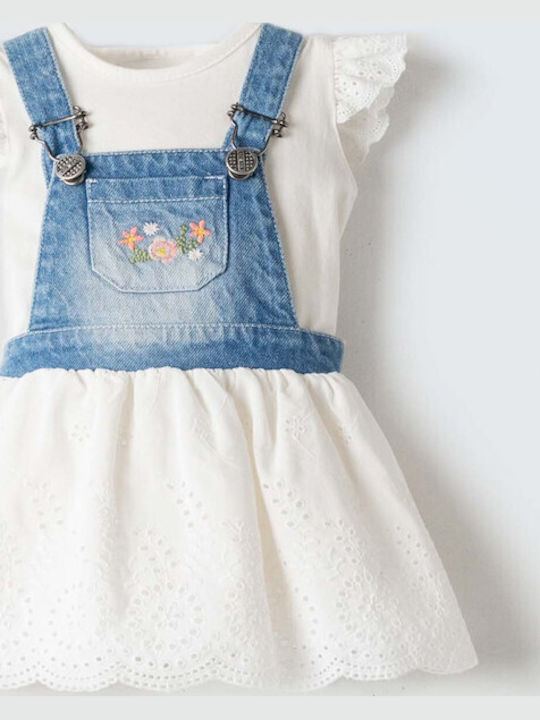 Children's Dress Sleeveless Denim Set with Blouse White