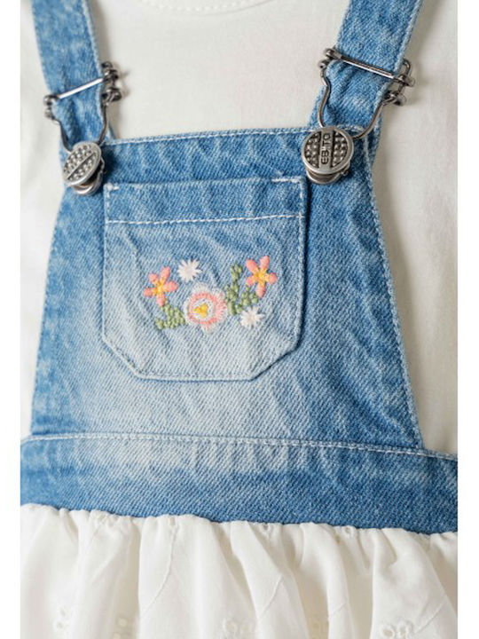 Children's Dress Sleeveless Denim Set with Blouse White