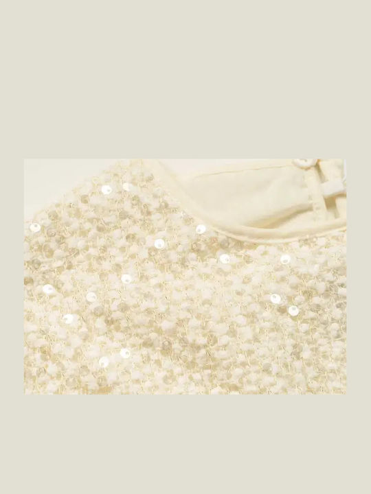 Children's Dress Long Sleeve with Sequins Beige
