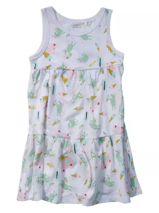 Children's Dress Sleeveless Bright White-Unicorns And Ice Creams