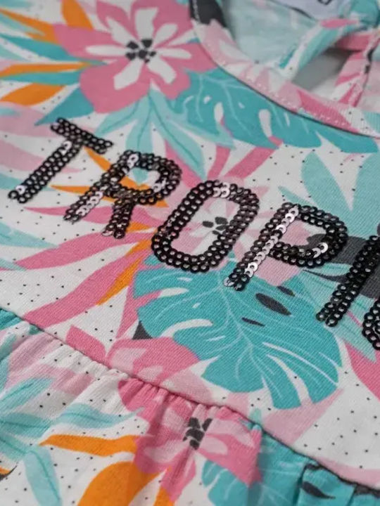 Kinderkleid Kurzärmelig Blumen Hellblau