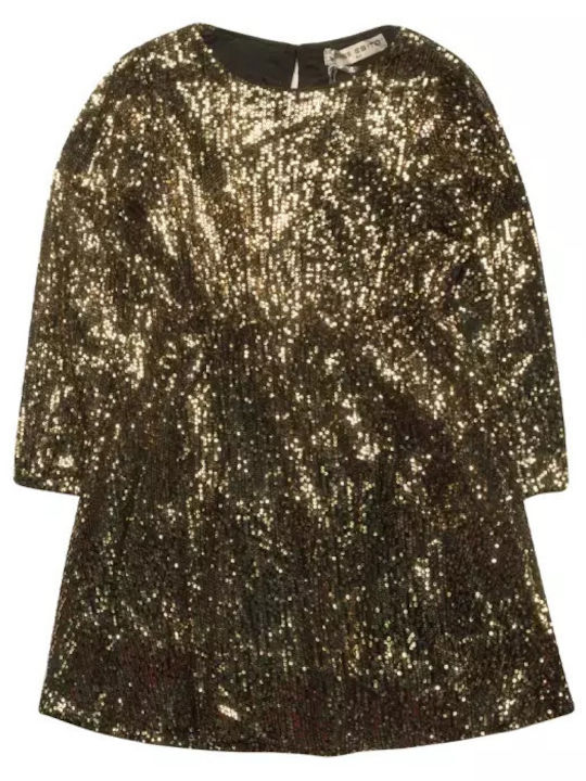 Children's Dress Long Sleeve with Sequins Gold