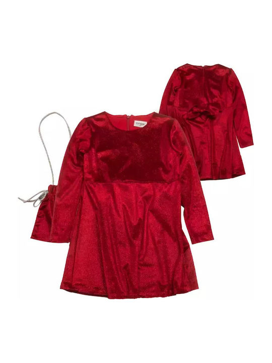 Rochie pentru Copii Mânecă lungă Catifea Set cu Accesorii Red