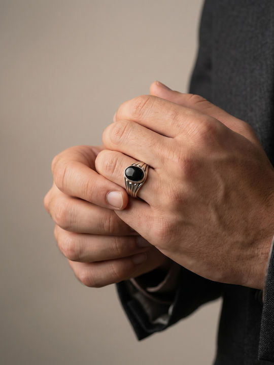 Kiriakos Gofas Men's Ring with Zircon from Silver