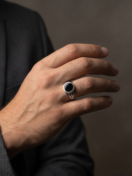 Kiriakos Gofas Men's Ring with Stones and Enamel from Silver