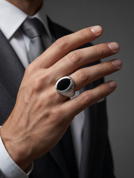 Kiriakos Gofas Men's Ring with Zircon from Silver