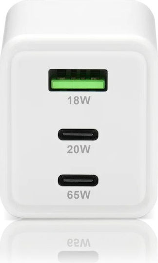 everActive Φορτιστής Χωρίς Καλώδιο GaN με Θύρα USB-A και 2 Θύρες USB-C 65W Power Delivery / Quick Charge 4+ Λευκός (SC-655Q)