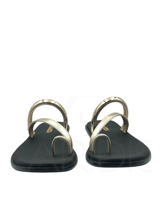 Leder Flache Damen Sandalen Gold